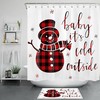 Xmas Buffalo Plaid Shower Curtain with Snowman and Snowflakes 