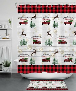 Xmas Tree on Rustic Red Plaid Truck Shower Curtain - Bathroom Decor
