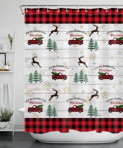 Xmas Tree on Rustic Red Plaid Truck Shower Curtain - Bathroom Decor