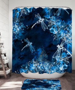 X-ray Blue Flowers and Dragonflies Shower Curtain - Unique Bathroom Decor 