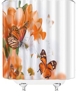 Yadshoti Flowers Butterfly Shower Curtain for Bathroom Decor