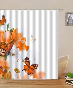 Yadshoti Flowers Butterfly Shower Curtain for Bathroom Decor