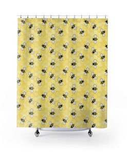 Yellow Bumble Bee Shower Curtain for Girls Bathroom Decor