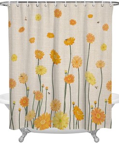 Yellow Daisy Flower Fabric Shower Curtain - Waterproof Bath Decor 