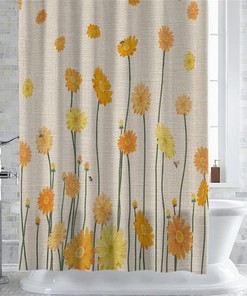 Yellow Daisy Flower Fabric Shower Curtain - Waterproof Bath Decor