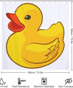 Yellow Duck Print Shower Curtain for Funny Bathroom Decor