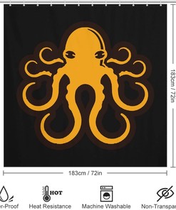Yellow Octopus Shower Curtain - Metal Grommet Holes - Waterproof Bath Curtains - Bathroom Decor