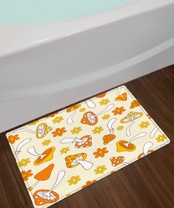 Yellow Orange Plant and Mushroom Flower Shower Curtain - Nature Bathroom Decor - Home Decor