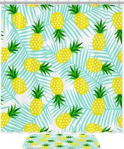 Yellow Pineapple Pattern Shower Curtain - Waterproof Fabric - Bathroom Decor - Home Decor