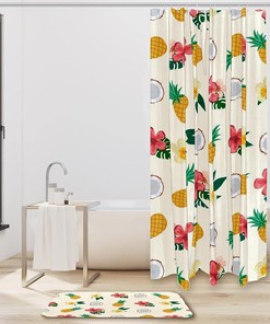 Yellow Pineapples and Creamy Flowers Shower Curtain - Waterproof Fabric Shower Curtain - Bathroom Decor