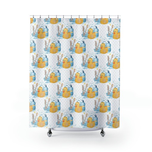 Yellow Rubber Bath Duck Bathroom Shower Curtain Set