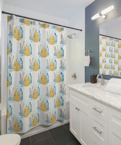 Yellow Rubber Bath Duck Bathroom Shower Curtain Set