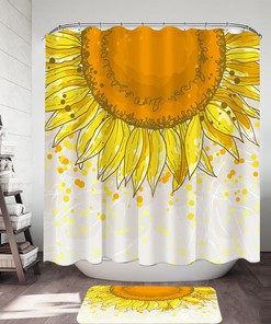 Yellow Spots and Sunflower Shower Curtain - Country Style Bathroom Decor - Home Accessory