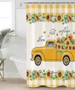 Yellow Truck Sunflowers Shower Curtain - Add Rustic Touch to Your Bathroom Decor