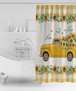 Yellow Truck Sunflowers Shower Curtain - Add Rustic Touch to Your Bathroom Decor