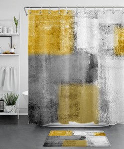 Yellow and Gray Geometric Shower Curtain for Bathroom Decor