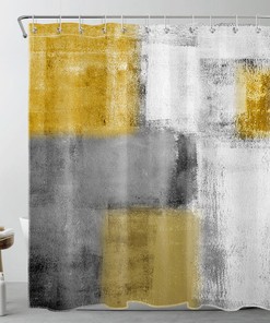 Yellow and Gray Geometric Shower Curtain for Bathroom Decor