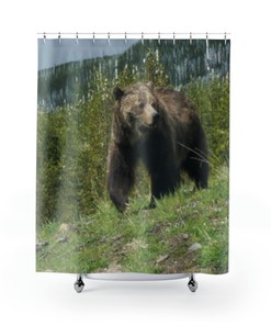 Yellowstone Bear Shower Curtain - Rustic Lodge Bathroom Decor - Housewarming Gift