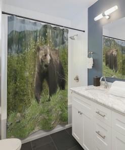 Yellowstone Bear Shower Curtain - Rustic Lodge Bathroom Decor - Housewarming Gift