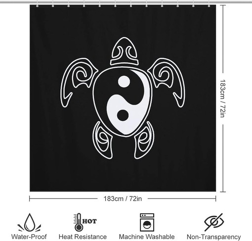 Yin Yang Honu Hawaiian Sea Turtle Shower Curtain - Afrocentric Bathroom Decor - Home Accessory