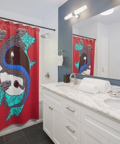 Yin-Yang Dragon Shower Curtain - Vintage Retro Style - Japanese and Chinese Folklore Bathroom Decor