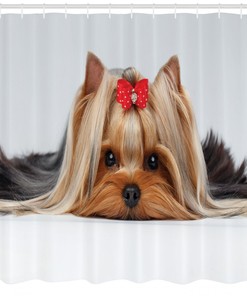 Yorkie Love Portrait of a Dog Shower Curtain for Lying Dog Print Bathroom Decor