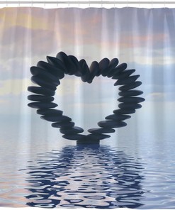 Zen Heart Shower Curtain - Calming Bathroom Decor with Black Zen Stones and Home Decoration