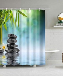 Zen Stones & Bamboo Shower Curtain - Relaxing Bathroom Decor with Meditation and Calm Design 