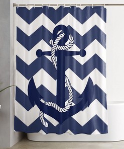 Zig-Zag Stripe Shower Curtain - Nautical Bathroom Decor with Blue and Abstract Design 