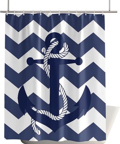 Zig-Zag Stripe Shower Curtain - Nautical Bathroom Decor with Blue and Abstract Design