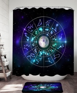 Zodiac Moon and Space Shower Curtain - Heavenly Fabric for Astrology Bathroom Decor