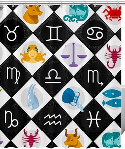 Zodiac Shower Curtain with Astrology Horoscope Print - Constellation Stars Fabric for Spiritual Bathroom Decor
