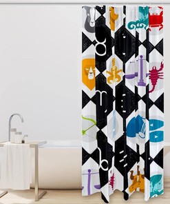 Zodiac Shower Curtain with Astrology Horoscope Print - Constellation Stars Fabric for Spiritual Bathroom Decor