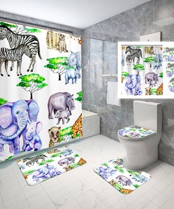 Zoo Animal Shower Curtain - Waterproof Bathroom Decor with Zebra, Elephant, and more