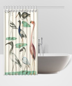 Zoology Birds Plate Animal Shower Curtain - Wildlife Print on Fabric for Nature Bathroom Decor