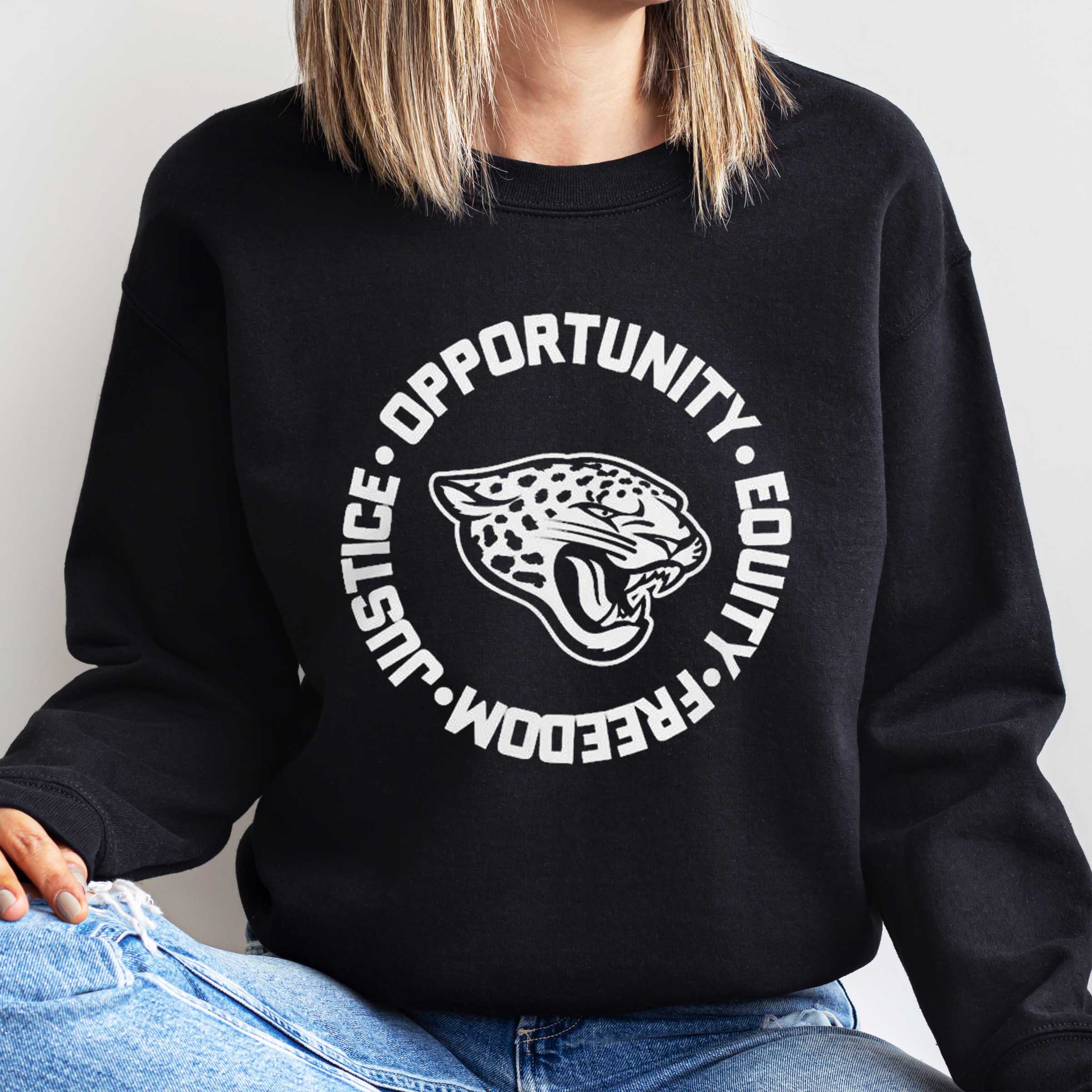 NFL jacksonville jaguars justice opportunity equity freedom T-Shirt, Sweatshirt, Hoodie Shirt