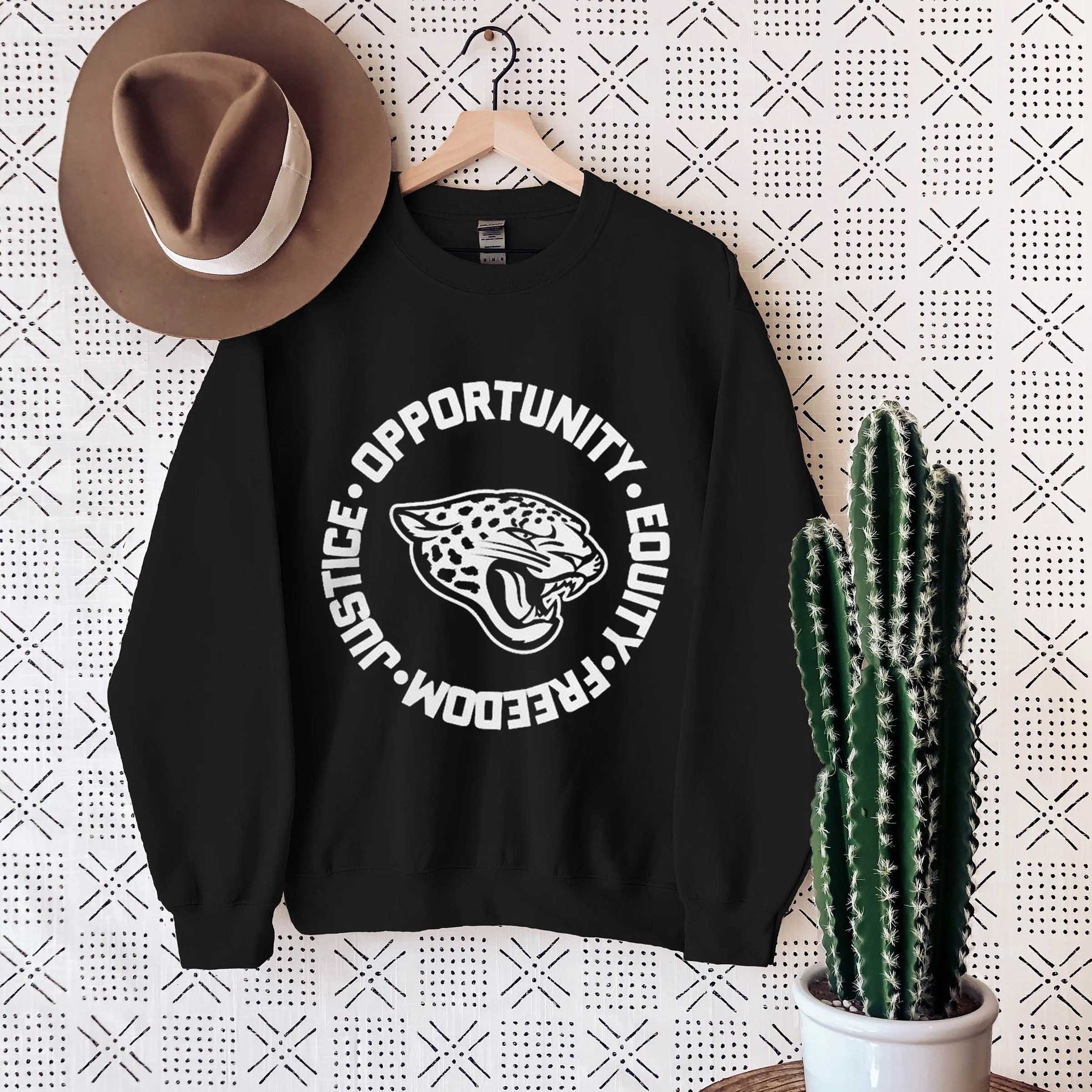NFL jacksonville jaguars justice opportunity equity freedom T-Shirt, Sweatshirt, Hoodie Shirt