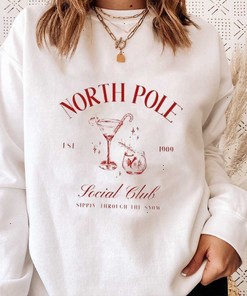 North Pole Club Sweatshirt Christmas Cocktail Social Club Shirt Holiday Sweater Merry Xmas Martini Club Crewneck Northpole Vintage Santa Top