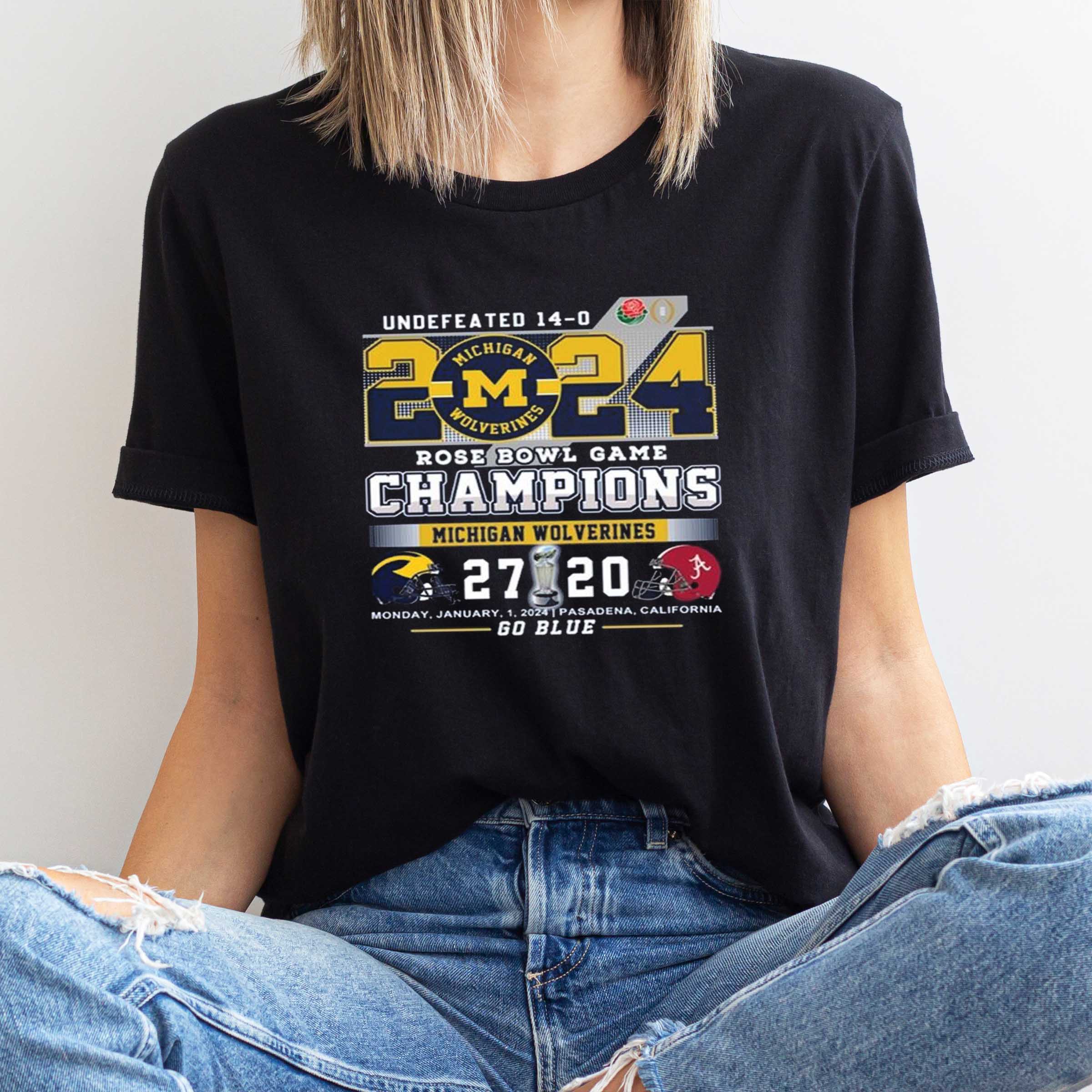 Michigan Wolverines 2024 Undefeated 14 – 0 Rose Bowl Champions Go Blue Shirt, Sweatshirt, Hoodie